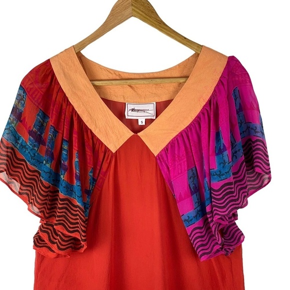 Anthropologie SILK Anupamaa Eastern Sunset Dress Women’s Size S Red Orange - Picture 4 of 12